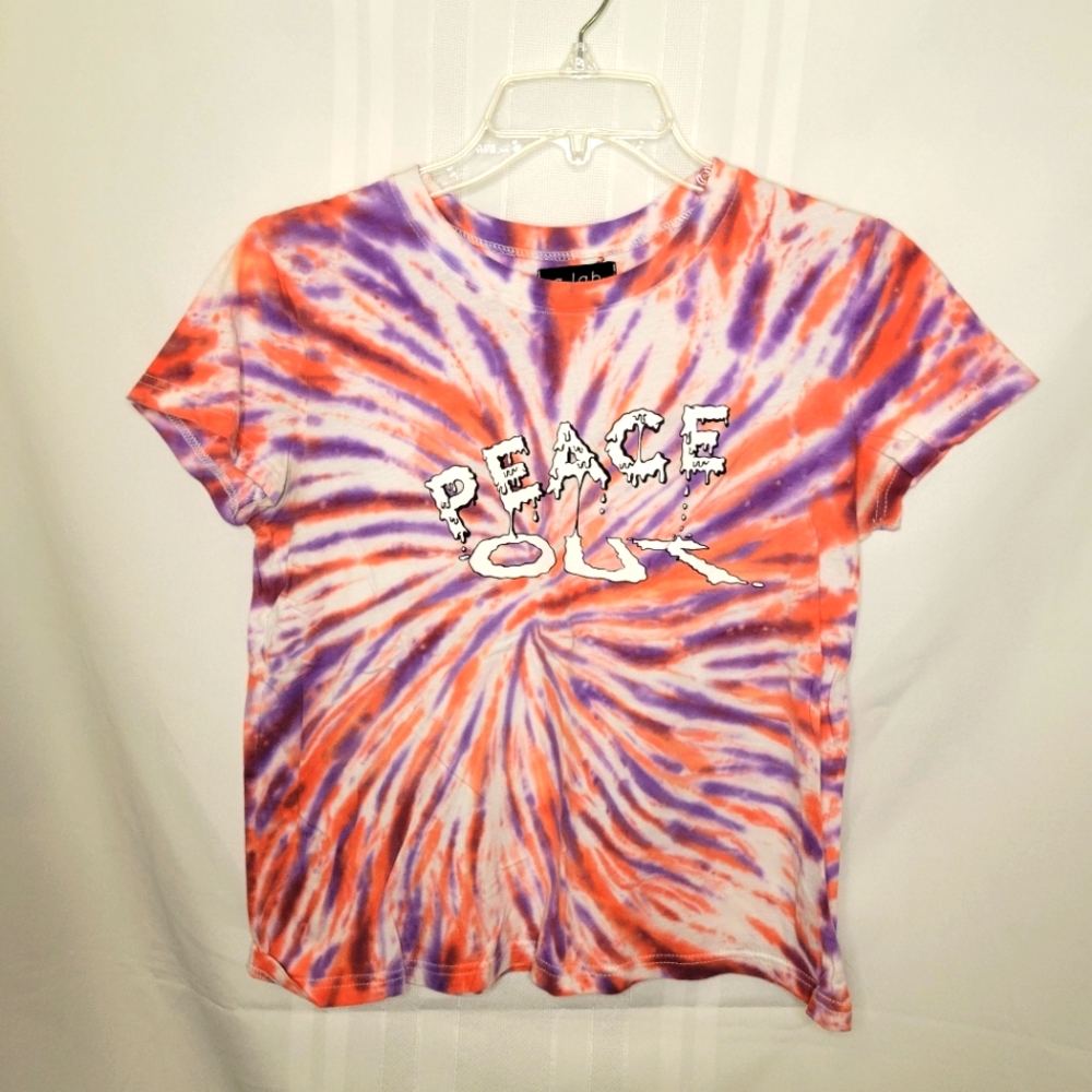 a.lab Tie-Dyed "Peace Out" Cropper T-Shirt, Size Medium